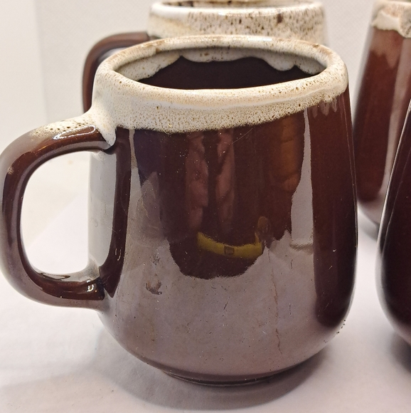 Vintage Set of 4 Stoneware Mugs Brown Drip Glaze Modern Mid Century. - Picture 4 of 6
